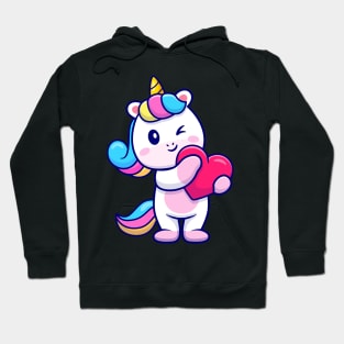 Cute Unicorn Holding Heart Cartoon Hoodie